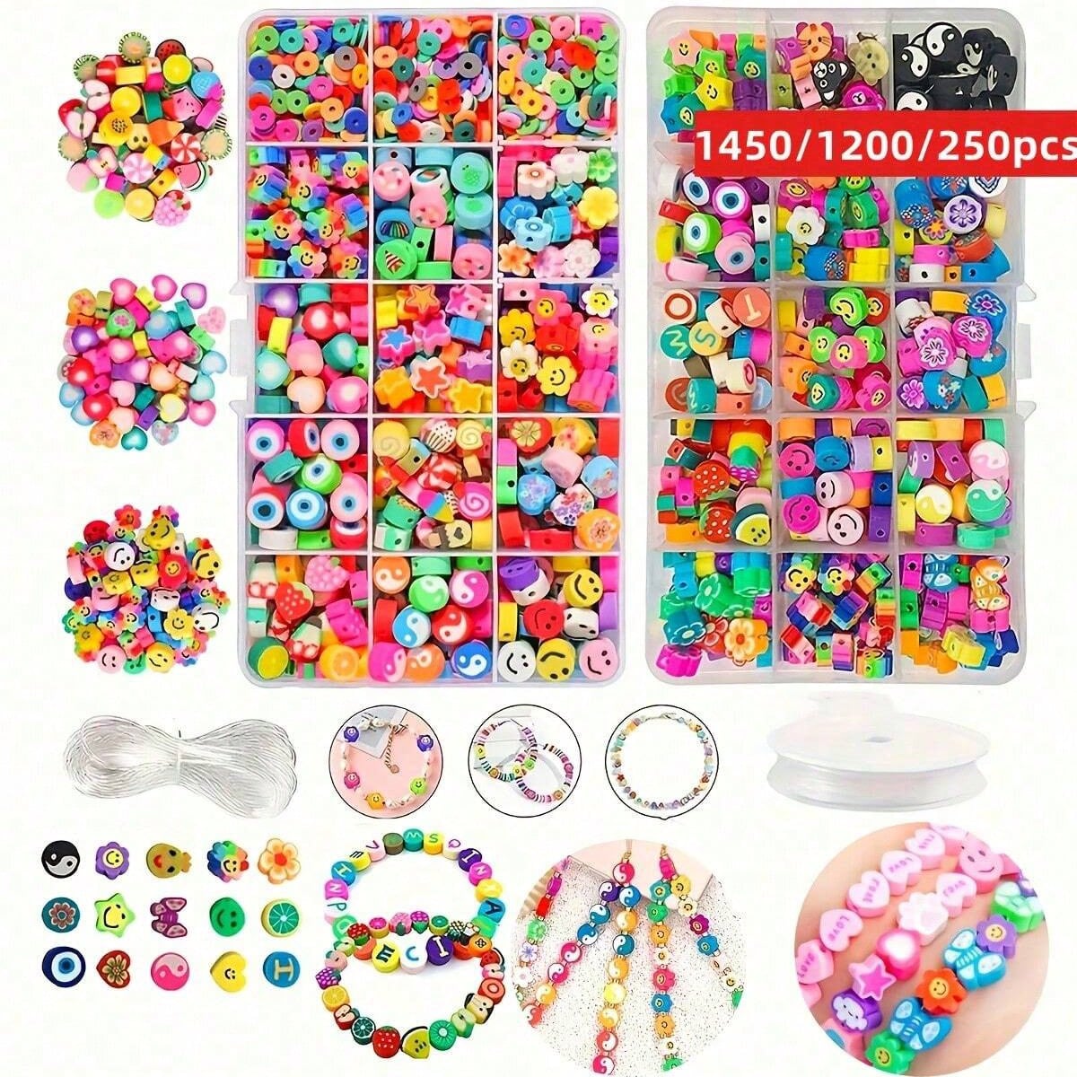Jewelry Making Pieces - 1450/1200/250pcs Polymer Clay Beads Set, Box,