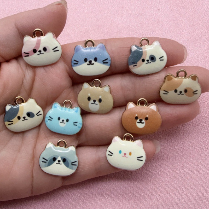 12pcs Printed Cat Head Alloy D - огляд і ціна Jewelry Making Factory